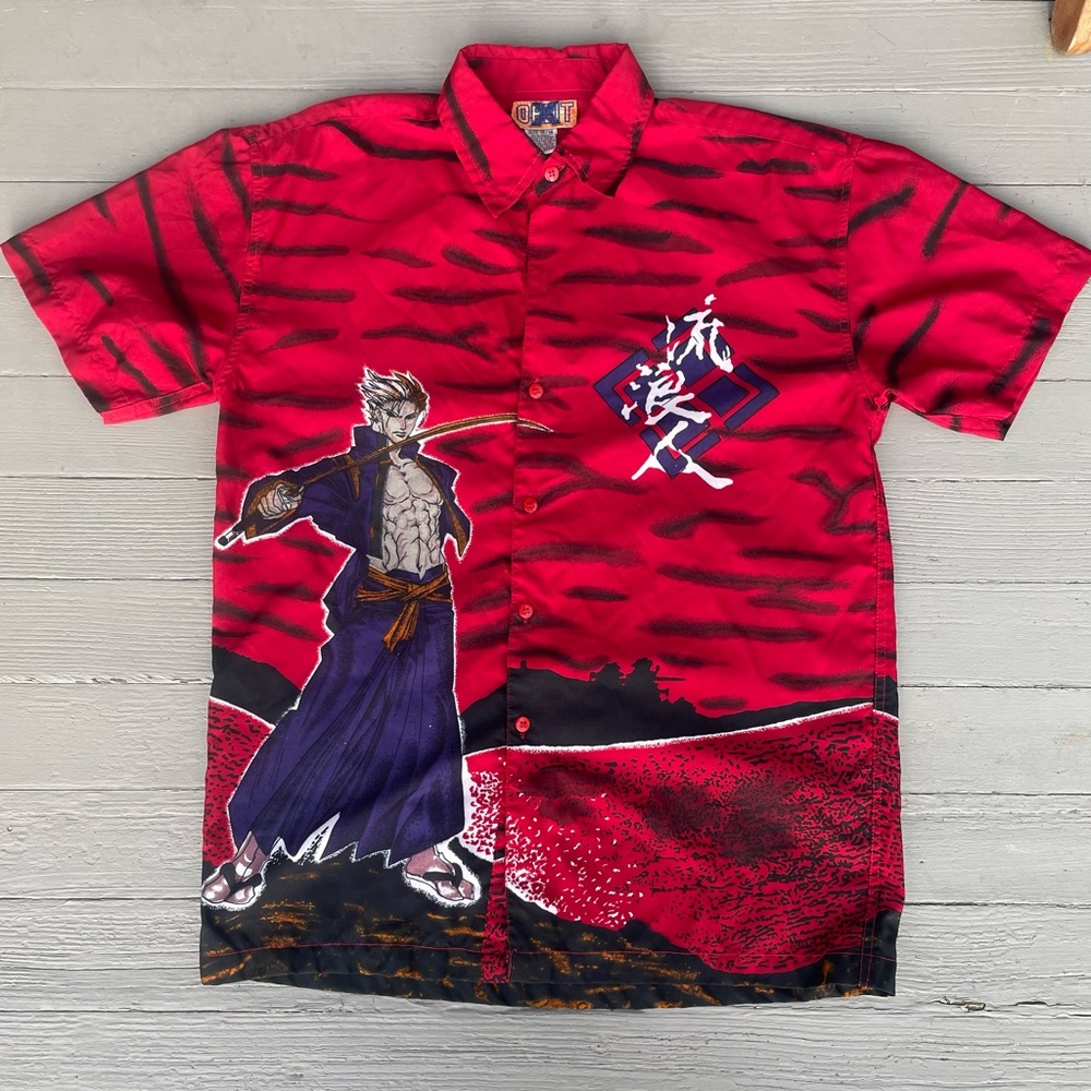 Orbit Red Anime Samurai Warrior Boys Short Sleeve Shirt size 16-18
